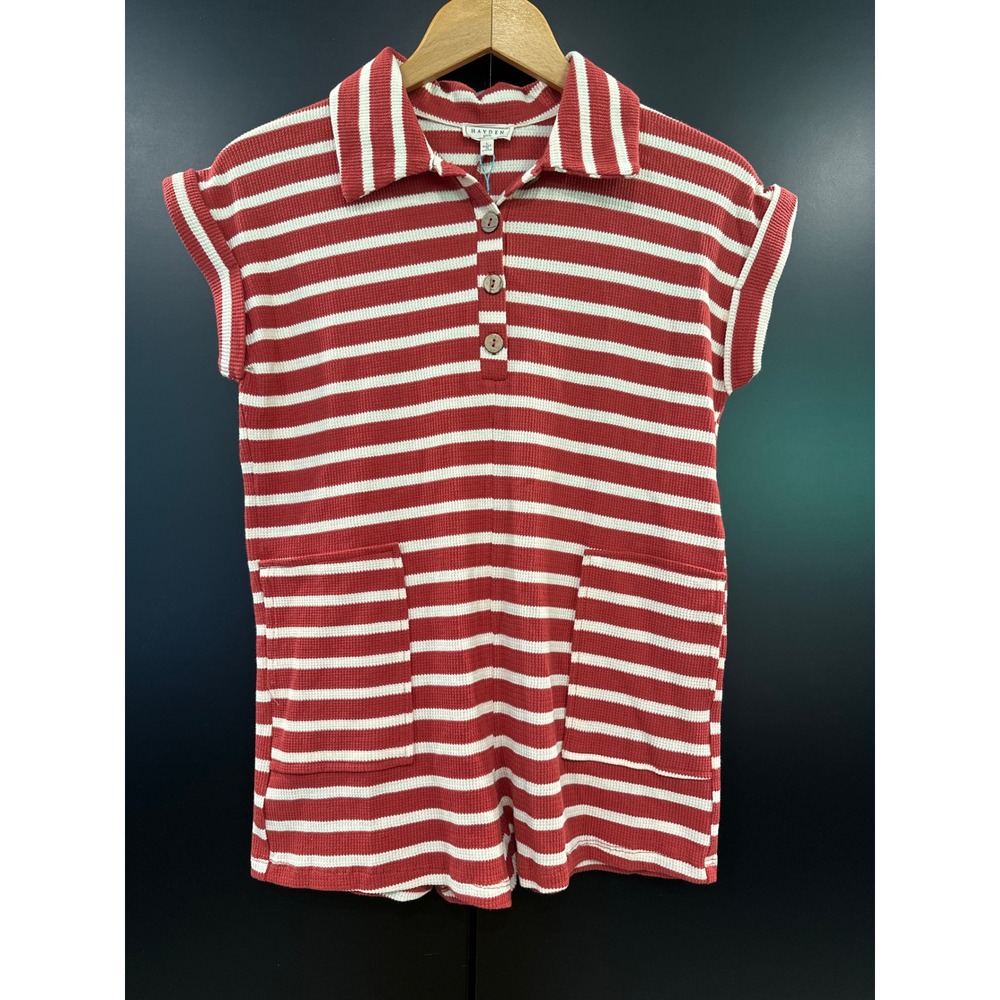 Hayden‎ Girls Red White Striped Waffle Knit Romper Size L GY5582 New